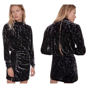 Zara Black Velvet Paisley Romantic Mini Dress Size M Dark Academia Fairy